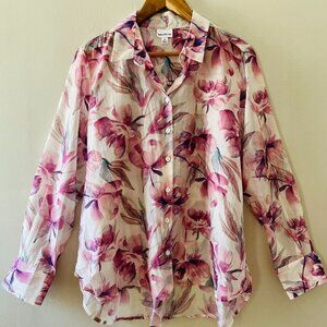 Bailey 44 Size M Lyocell Floral Print Semi Sheer Blouse Shirt Collared Top